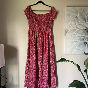 Red and White Floral off the shoulder Maxi Dress